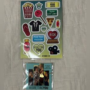 Regretting You movie sticker set and necklace